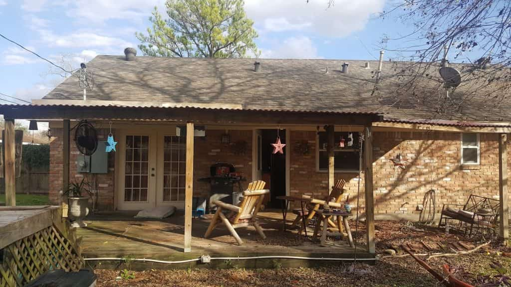 Exterior add-on with siding and shingled roof before photo in Houston, briar forest area.